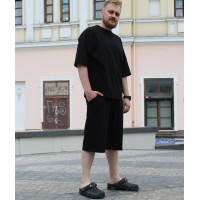 Костюм мужской летний оверсайз футболка и длинные шорты черный однотонный Korobko