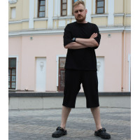Костюм мужской летний оверсайз футболка и шорты черный однотонный Korobko