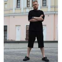 Костюм мужской летний оверсайз футболка и длинные шорты черный однотонный Korobko