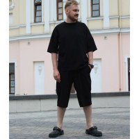 Костюм мужской летний оверсайз футболка и длинные шорты черный однотонный Korobko