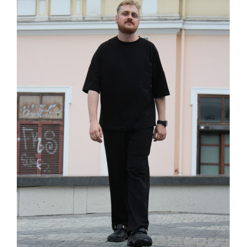 Костюм мужской футболка и штаны черный однотонный Korobko
