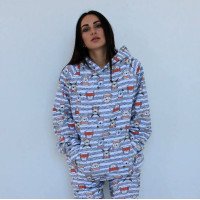 Оверсайз женский худи теплый  светлый принтованный Korobko
