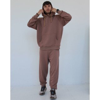 Мужской Оверсайз бежевый спортивный костюм штаны на  манжете + однотонный худи Korobko