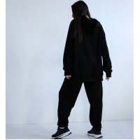 Женский черный костюм штаны широкие и худи без змейки Korobko