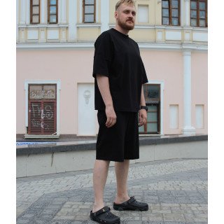 Костюм мужской летний оверсайз футболка и шорты черный однотонный Korobko