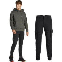Jack&Jones черные котоновые мужские карго штаны JJIPAUL 