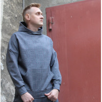 Серый костюм в клетку c оверсайз худи и прямыми штанами Shopchik