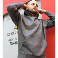Серый костюм в клетку c оверсайз худи и прямыми штанами Shopchik