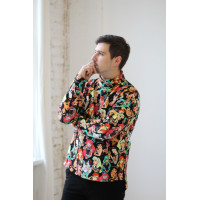 Оверсайз черный гольф водолазка с ярким принтом тату Shopchik