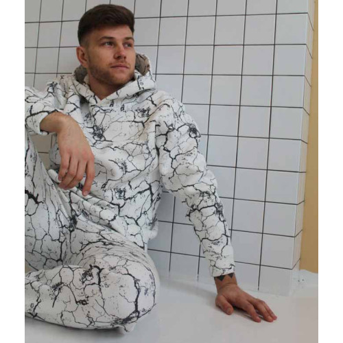Теплый белый трикотажный костюм c оверсайз худи на байке Shopchik