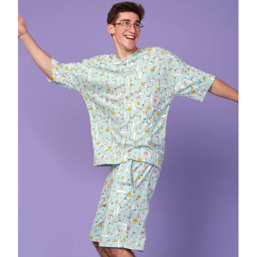 Костюм Футболка + Шорты трикотажные Oversize летний спортивный с ярким принтом чайки