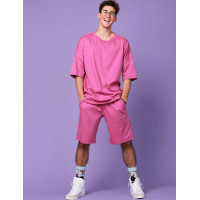 Костюм летний Oversize унисекс Футболка + Шорты трикотажные сирень фуксия однотонный