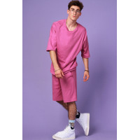 Костюм летний Oversize унисекс Футболка + Шорты трикотажные сирень фуксия однотонный