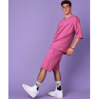 Костюм летний Oversize унисекс Футболка + Шорты трикотажные сирень фуксия однотонный