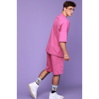 Костюм летний Oversize унисекс Футболка + Шорты трикотажные сирень фуксия однотонный