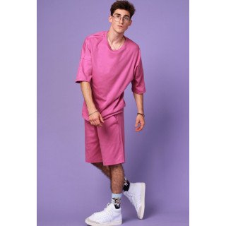 Костюм летний Oversize унисекс Футболка + Шорты трикотажные сирень фуксия однотонный