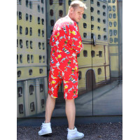 Красный костюм Футболка + Шорты трикотажные Oversize летний спортивный с мультяшным принтом