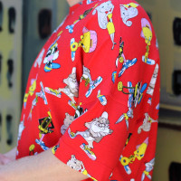 Красный костюм Футболка + Шорты трикотажные Oversize летний спортивный с мультяшным принтом