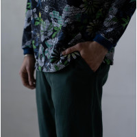 Котоновый унисекс зеленый Casual костюм штаны широкие + куртка рубашка Korobko