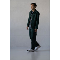 Котоновый унисекс зеленый Casual костюм штаны широкие + куртка рубашка Korobko