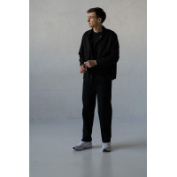 Котоновый унисекс черный Casual костюм штаны широкие + куртка рубашка Korobko
