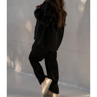 Котоновый женский черный Casual костюм штаны широкие + куртка рубашка Korobko