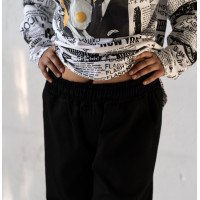 Котоновый женский черный Casual костюм штаны широкие + куртка рубашка Korobko