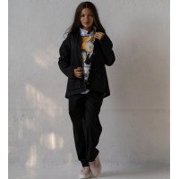 Котоновый женский черный Casual костюм штаны широкие + куртка рубашка Korobko