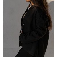 Котоновый женский черный Casual костюм штаны широкие + куртка рубашка Korobko