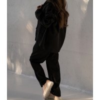 Котоновый женский черный Casual костюм штаны широкие + куртка рубашка Korobko