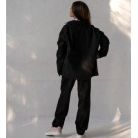 Котоновый женский черный Casual костюм штаны широкие + куртка рубашка Korobko