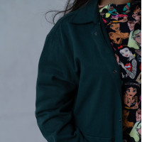 Котоновый женский зеленый Casual костюм штаны широкие + куртка рубашка Korobko
