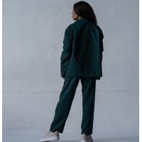 Котоновый женский зеленый Casual костюм штаны широкие + куртка рубашка Korobko