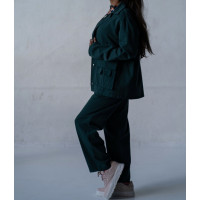 Котоновый женский зеленый Casual костюм штаны широкие + куртка рубашка Korobko