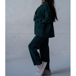 Котоновый женский зеленый Casual костюм штаны широкие + куртка рубашка Korobko