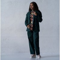 Котоновый женский зеленый Casual костюм штаны широкие + куртка рубашка Korobko