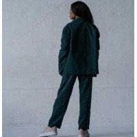 Котоновый женский зеленый Casual костюм штаны широкие + куртка рубашка Korobko