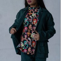 Котоновый женский зеленый Casual костюм штаны широкие + куртка рубашка Korobko