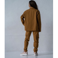Котоновый женский Casual костюм штаны карго + куртка рубашка Korobko