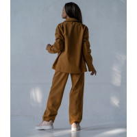 Котоновый женский желтый Casual костюм штаны широкие + куртка рубашка Korobko