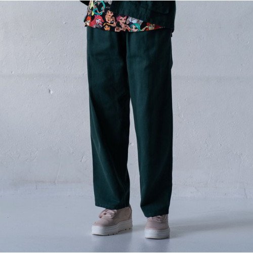 Женские котоновые зеленые Casual штаны широкие свободные Korobko