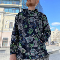 Мужское худи хлопковое яркое синее с принтом Korobko