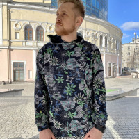 Мужское худи хлопковое яркое синее с принтом Korobko