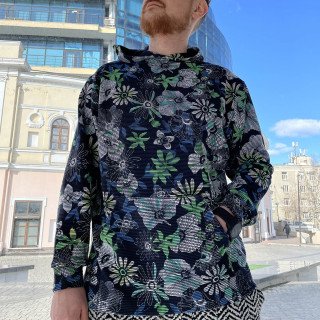 Мужское худи хлопковое яркое синее с принтом Korobko