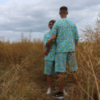 Костюм мужской летний Футболка + Шорты Оверсайз с принтом динозавры