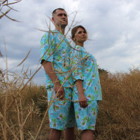 Костюм мужской летний Футболка + Шорты Оверсайз с принтом динозавры